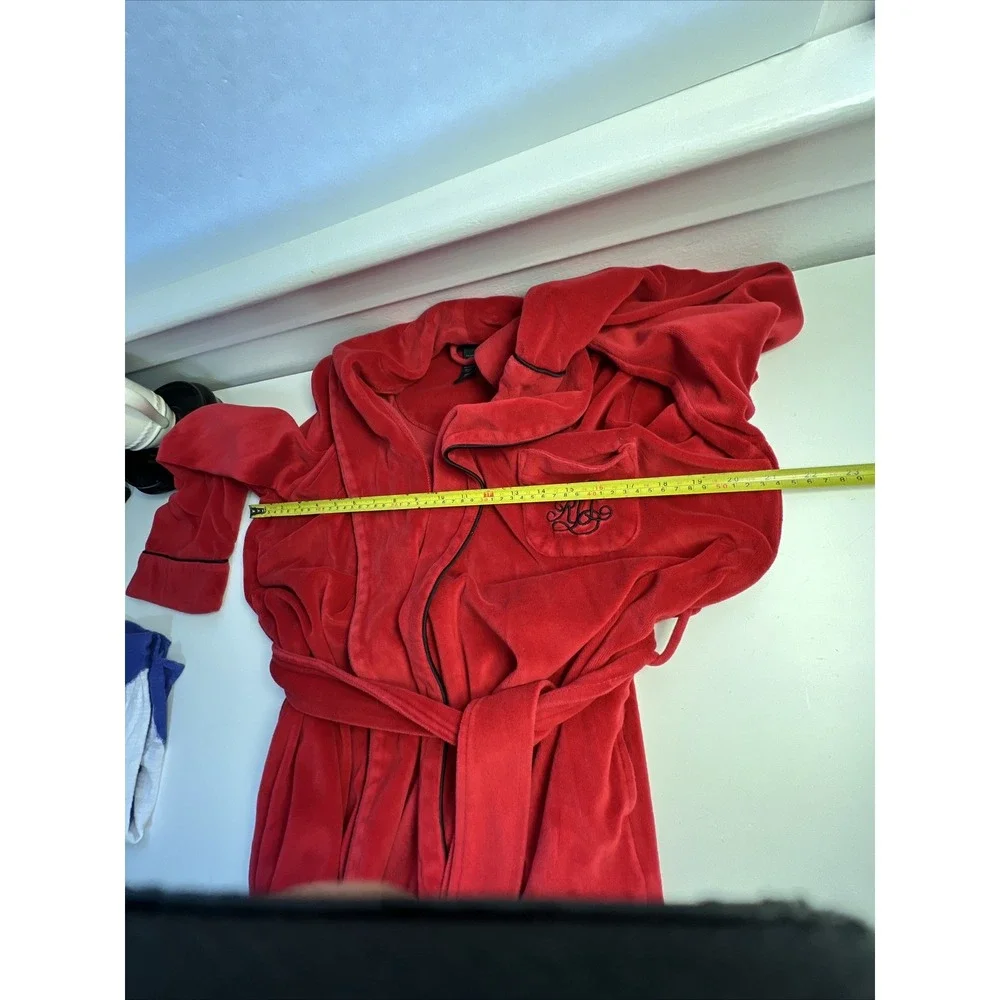 VTG‎ Lauren Ralph Lauren Red Robe Embroidered Pocket Women's Size M Black Trim